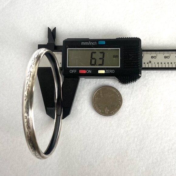 VTG Sterling Silver 925 Engraved Scroll Pattern 6MM Round Bangle Bracelet 8.25" - Picture 15 of 16